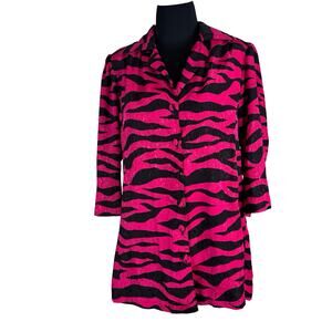 Vintage 80s Hot Pink Zebra Print Tunic Blouse Jacket Shoulder Pads Glam Rock
